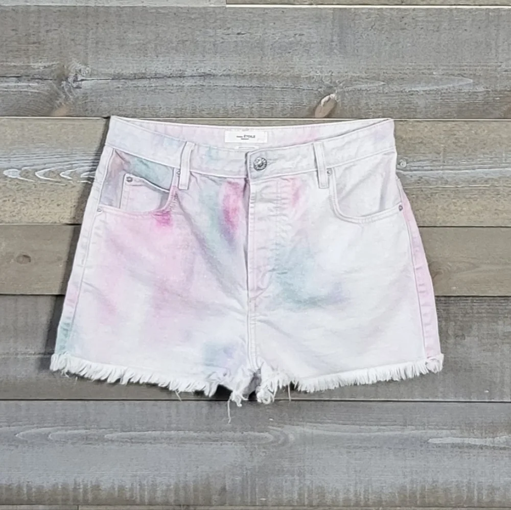 Isabel ÉTOILE Marant Lesiabb Tie-Dye Pattern Frayed Hem Shorts